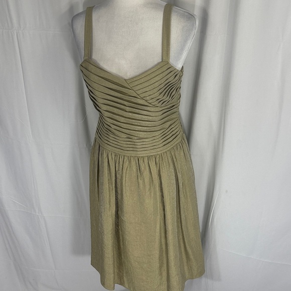 Elegant Olive Green Pleated Dress - Picture 1 of 12